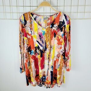 Parsley & Sage Red Graphic Abstract Paint Brush Top